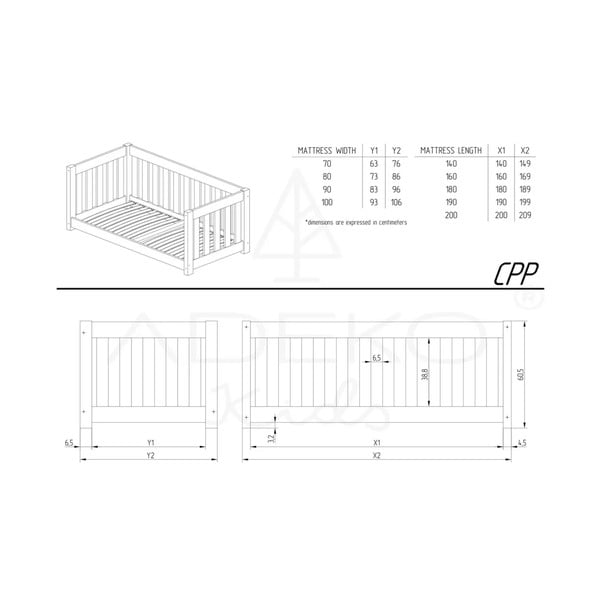 Dabīga toņa priedes masīvkoka bērnu gulta 90x200 cm CPP – Adeko-image-3