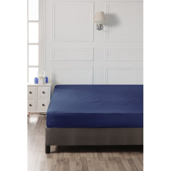 Tumši zils kokvilnas palags ar gumiju 140x200 cm – Mijolnir-image-2