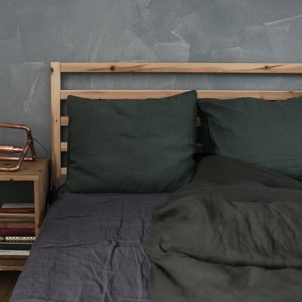 Tumši pelēks lina elastīgs palags Linen Tales, 180 x 200 cm-image-1