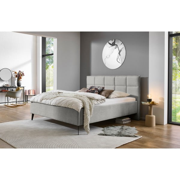 Gaiši pelēka polsterēta divvietīga gulta bez režģa 180x200 cm Paulo – Meise Möbel-image-1