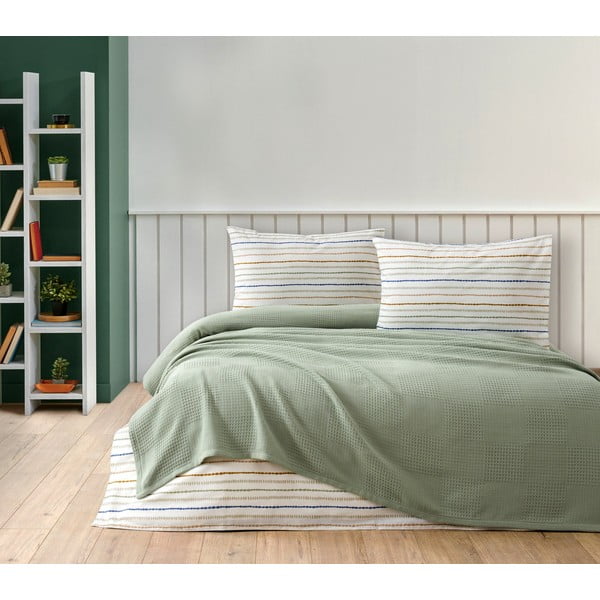 Zaļš kokvilnas gultas pārklāja, palaga un spilvendrānu komplekts 200x240 cm Karina – Mijolnir