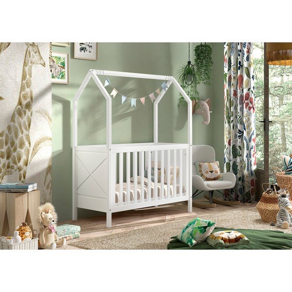 Balta priedes masīvkoka bērnu gultiņa ar regulējamu augstumu 60x120 cm Scott – Vipack-image-1