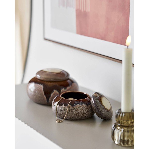 Brūnas dekoratīvas keramikas uzglabāšanas kastes (2 gab.) ø 15x8,5 cm – House Nordic-image-1