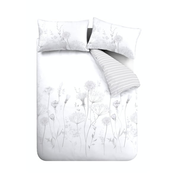 Balta un pelēka gultasveļa Catherine Lansfield Meadowsweet Floral, 200 x 200 cm