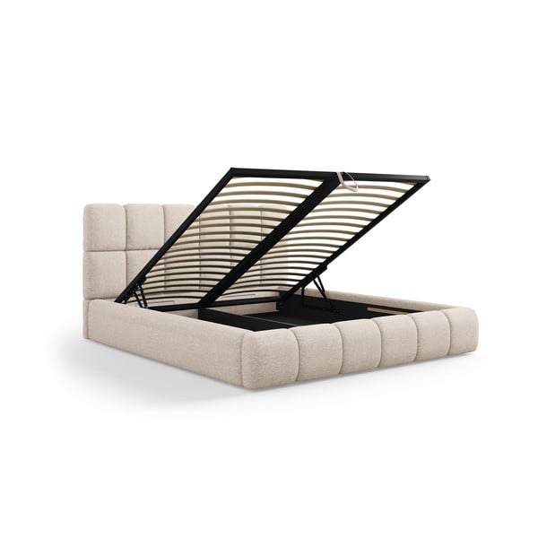 Bēša polsterēta divvietīga gulta ar veļas kasti ar redelēm 160x200 cm Bellis – Micadoni Home-image-2