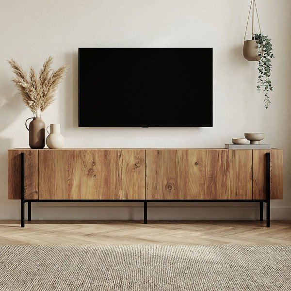Dabīga toņa TV galdiņš ar priedes koka imitāciju 180x45x30 cm Nexus – Kalune Design-image-3