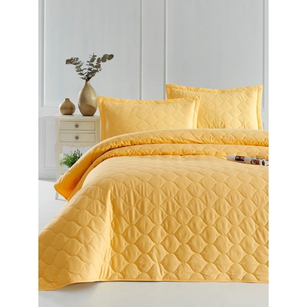 Dzeltens kokvilnas gultas pārklājs ar 2 spilvendrānām EnLora Home Fresh, 225 x 240 cm