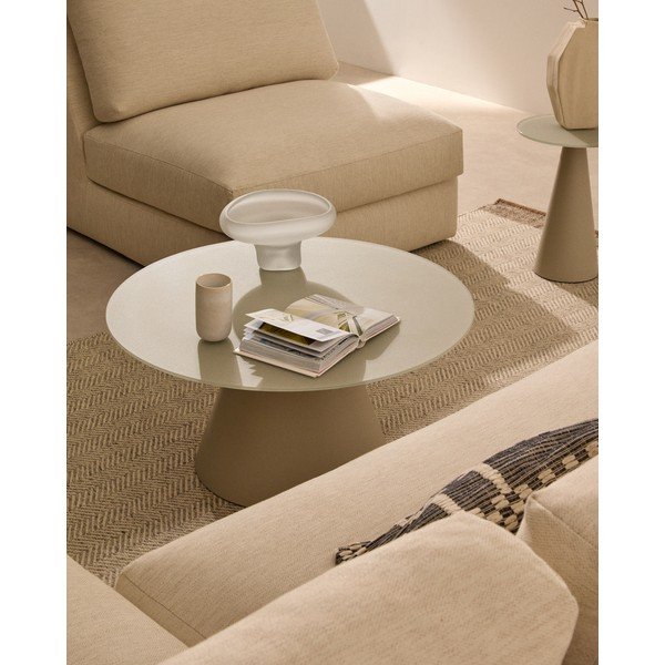 Gaiši pelēks apaļš žurnālgaldiņš ar stikla galda virsmu ø 80 cm Wilshire – Kave Home-image-1