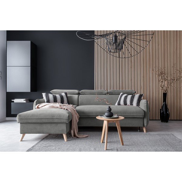 Gaiši pelēks samta salokāms stūra dīvāns (ar kreiso stūri) Sweet Harmony – Miuform-image-1