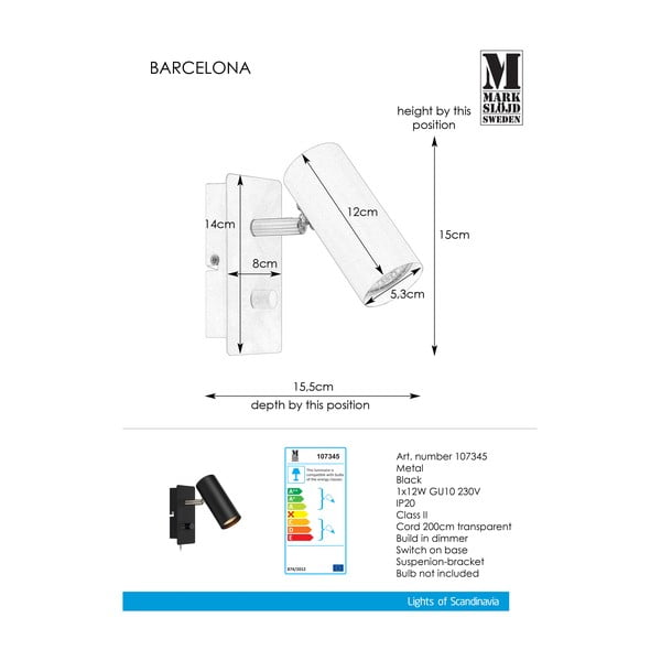 Melna sienas lampa Markslöjd Barcelona-image-1