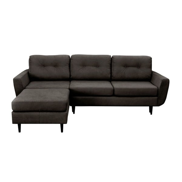 Tumši pelēks trīsvietīgs izlaižams stūra dīvāns ar melnām kājām Mazzini Sofas Hortensia, kreisais stūris