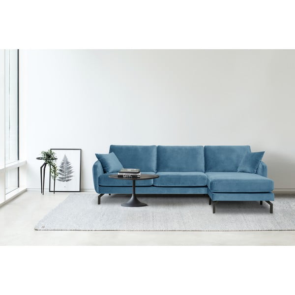 Zils samta stūra dīvāns Scandic Magic, labais stūris-image-1