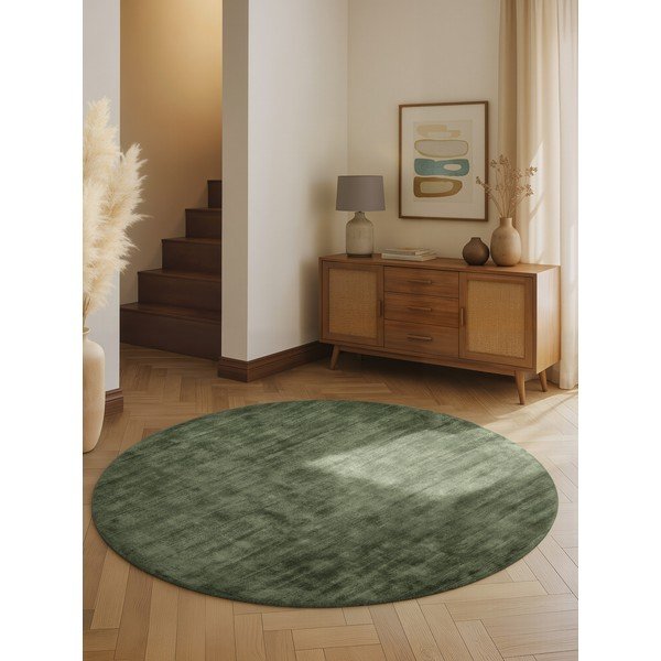 Zaļš ar rokām darināts viskozes apaļš paklājs ø 120 cm Noemi – Vikosa-image-1