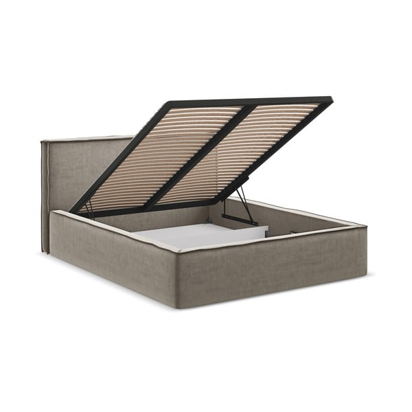 Pelēkbrūna polsterēta divvietīga gulta ar veļas kasti un redelēm 180x200 cm Anani – Makamii-image-2