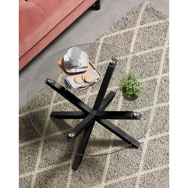 Melns apaļš žurnālgaldiņš ar stikla galda virsmu ø 82 cm Argo – Kave Home-image-1