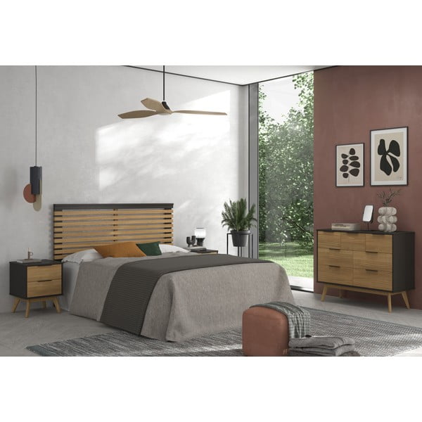 Melns/dabīga toņa priedes masīvkoka gultas galvgalis 163x100 cm Lavis – Marckeric-image-1