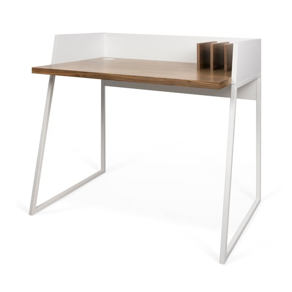 Balts darba galds ar riekstkoka detaļām TemaHome Volga-image-1