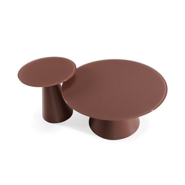 Brūni apaļi žurnālgaldiņi (2 gab.) ar stikla galda virsmu ø 80 cm Vida – MOME-image-4