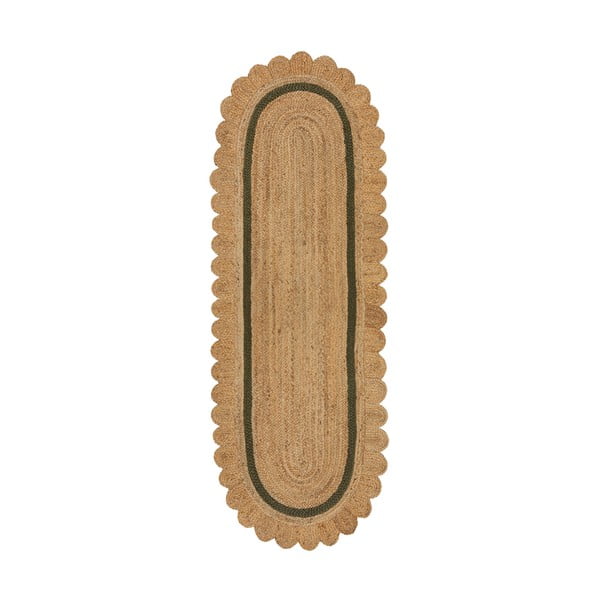 Tumši zaļš/dabīga toņa ar rokām darināts džutas celiņa paklājs 80x230 cm Grace Green – Flair Rugs