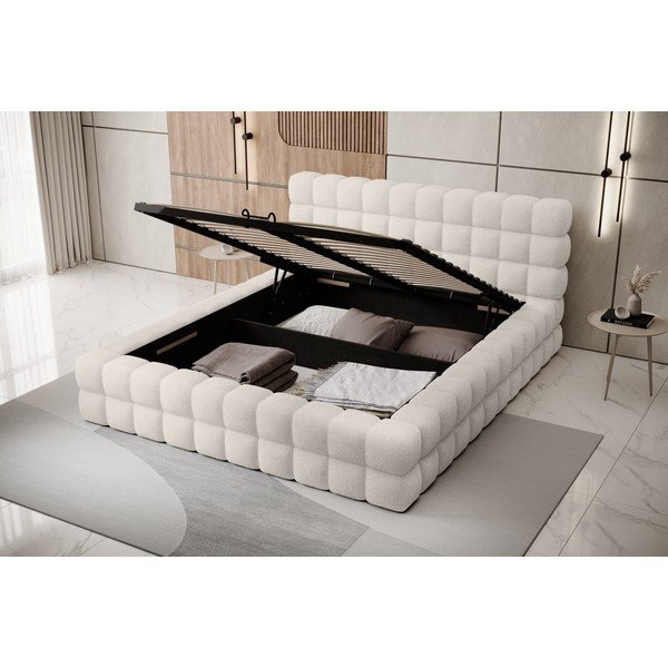 Balta polsterēta divvietīga gulta ar veļas kasti un ar redelēm 160x200 cm Dizzle – ELTAP-image-2