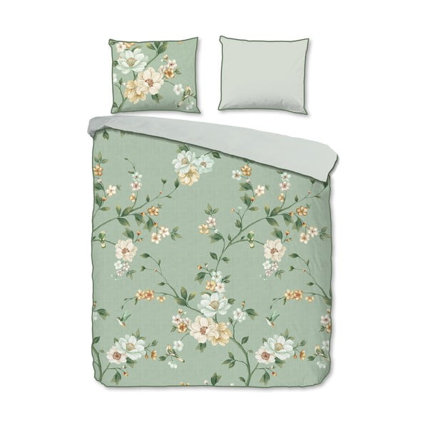 Zaļa divguļamā gultas veļa no kokvilnas satīna 200x220 cm Sizena – Descanso