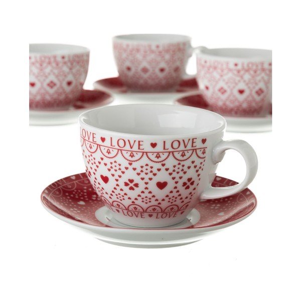 Sarkanbalts 4 porcelāna tējas tasīšu komplekts ar statīvu Unimasa-image-3