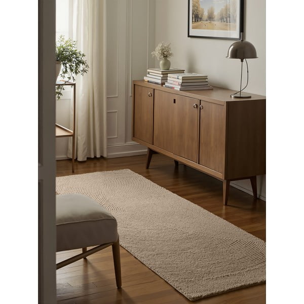 Bēšs ar rokām darināts vilnas celiņa paklājs 80x200 cm Eleni Light Beige – Hanse Home-image-1