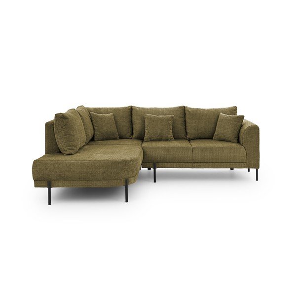 Zaļš stūra dīvāns no šenila auduma (ar kreiso stūri/L veida) Mauris  – Ropez