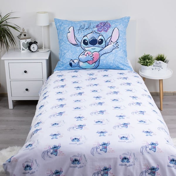 Zila vienguļamā kokvilnas bērnu gultas veļa 140x200 cm Lilo and Stitch "Wave" – Jerry Fabrics-image-2