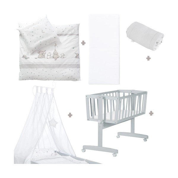 Pelēks šūpulītis ar riteņiem/ar baldahīnu 40x90 cm Strenenzauber – Roba-image-2