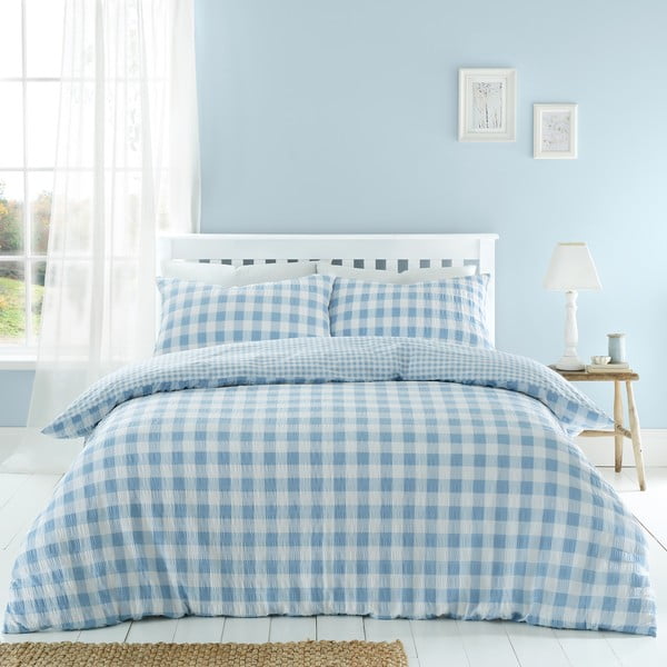 Zila divguļamā gultas veļa 200x200 cm Seersucker Gingham Check – Catherine Lansfield