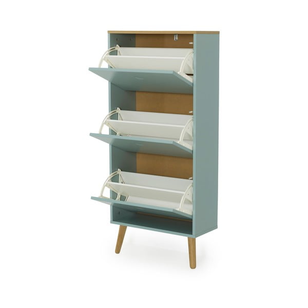 Zaļš apavu skapis ar ozolkoka kājām un 3 atvilktnēm Tenzo Dot-image-3