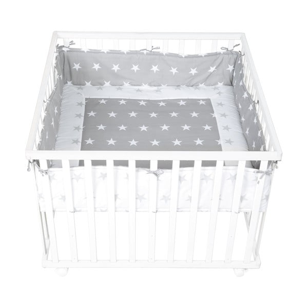 Balta/pelēka bērnu gultiņas apmalīte no kokvilnas maisījuma 96 cm Little Stars – Roba-image-1