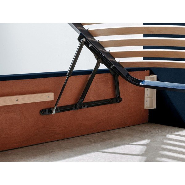 Tumši zila mīksta divguļamā gulta ar glabāšanas vietu un režģi 160x200 cm Palmyre – Bobochic Paris-image-4