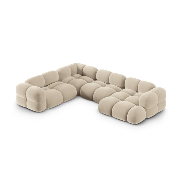 Bēšs samta stūra dīvāns (ar kreiso stūri/U veida) Loretto – Cosmopolitan Design