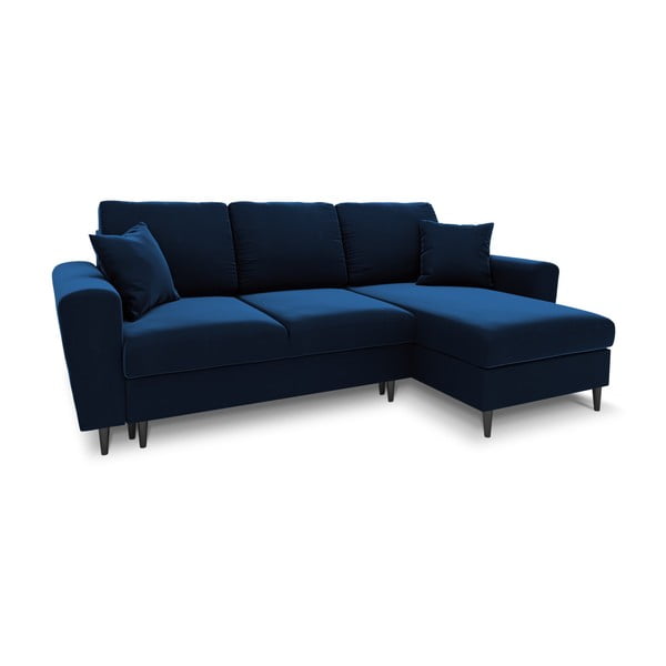 Zils samta salokāms stūra dīvāns ar uzglabāšanas vietu Kyoto – Cosmopolitan Design