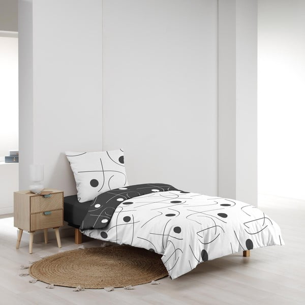 Balta/tumši pelēka vienguļamā mikrošķiedras gultas veļa 140x200 cm Sonate – douceur d'intérieur-image-3