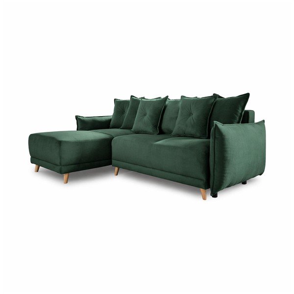 Zaļš velveta salokāms stūra dīvāns (ar maināmu stūri) Lazy Lukka – Miuform