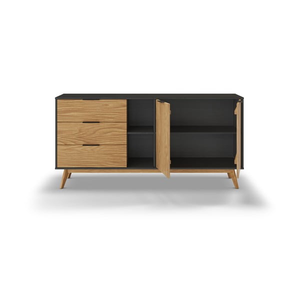 Melna/dabīga toņa zema priedes kumode 165x80 cm Lavis – Marckeric-image-4