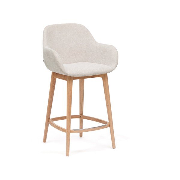 Bēšs polsterēts bāra krēsls ar roku balstiem (sēdekļa augstums 66 cm) Konna – Kave Home