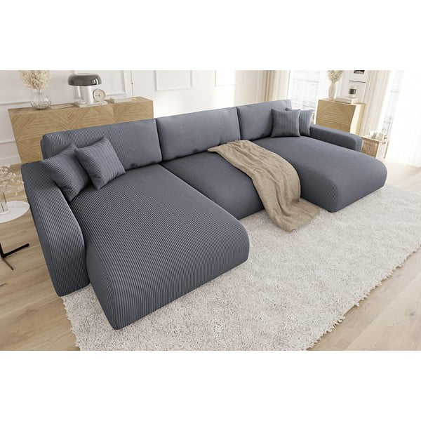 Tumši pelēks velveta salokāms stūra dīvāns ar uzglabāšanas vietu Sara – Ropez-image-3