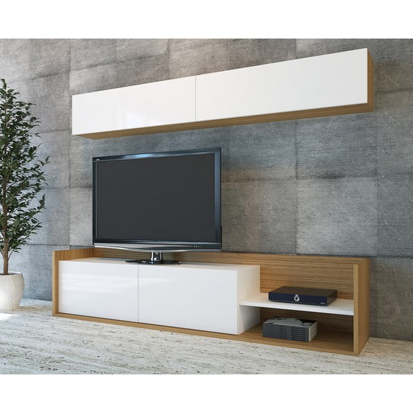 Balts/dabīga toņa TV plauktu komplekts no eksotiska koka imitācijas 180x40 cm Kale – Kalune Design-image-2