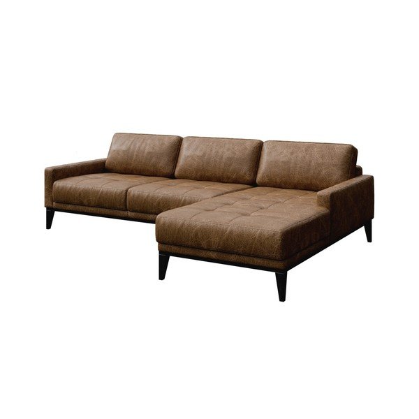 Brūnas ādas stūra dīvāns MESONICA Musso Tufted, labais stūris-image-2