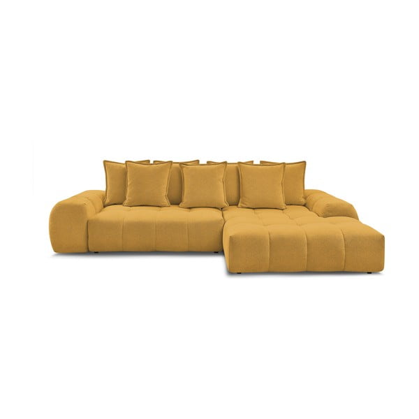 Sinepju dzeltens salokāms/ar uzglabāšanas vietu stūra dīvāns no šenila auduma (ar labo stūri/ar zvilni) Everest – Bobochic Paris