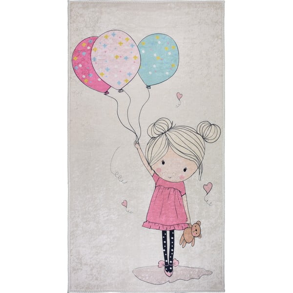 Rozā/ziloņkaula krāsas mazgājams bērnu paklājs 80x120 cm Girl & Baloons – Vitaus