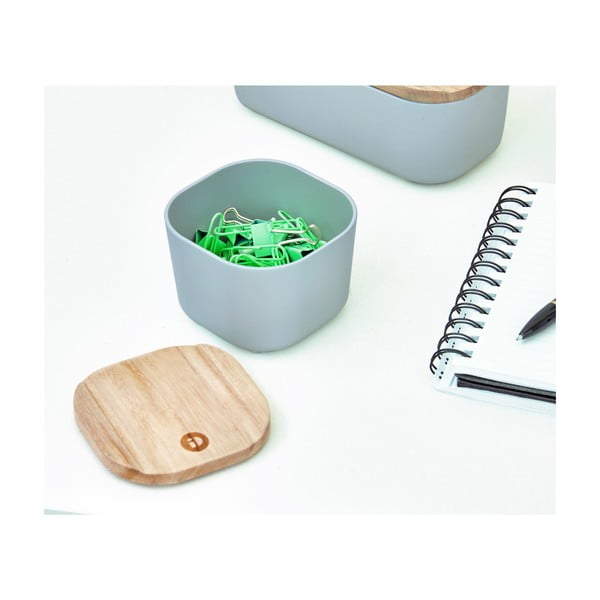 Pelēka uzglabāšanas kaste ar vāku no paulovnijas koka iDesign Eco, 9 x 9 cm-image-4