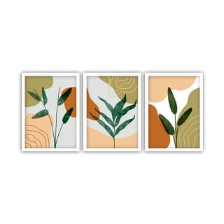 3 gleznu komplekts baltā rāmī Vavien Artwork Leaves, 35 x 45 cm