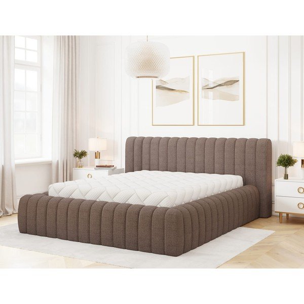 Brūna polsterēta divvietīga gulta ar veļas kasti un ar redelēm 140x200 cm Carilla – ELTAP-image-3