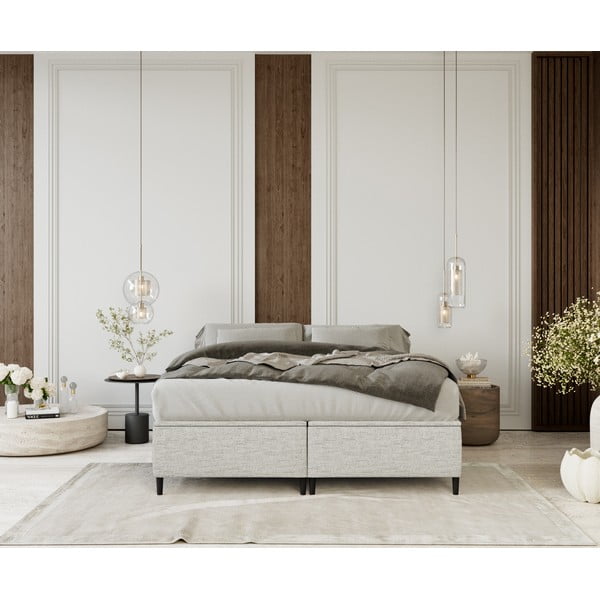 Gaiši pelēka polsterēta divvietīga gulta ar veļas kasti 180x200 cm Tate – Maison de Rêve-image-3