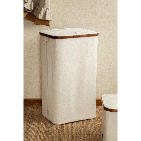 Krēmkrāsas tekstila veļas grozs Bamboo/Linen – Bigso-image-1